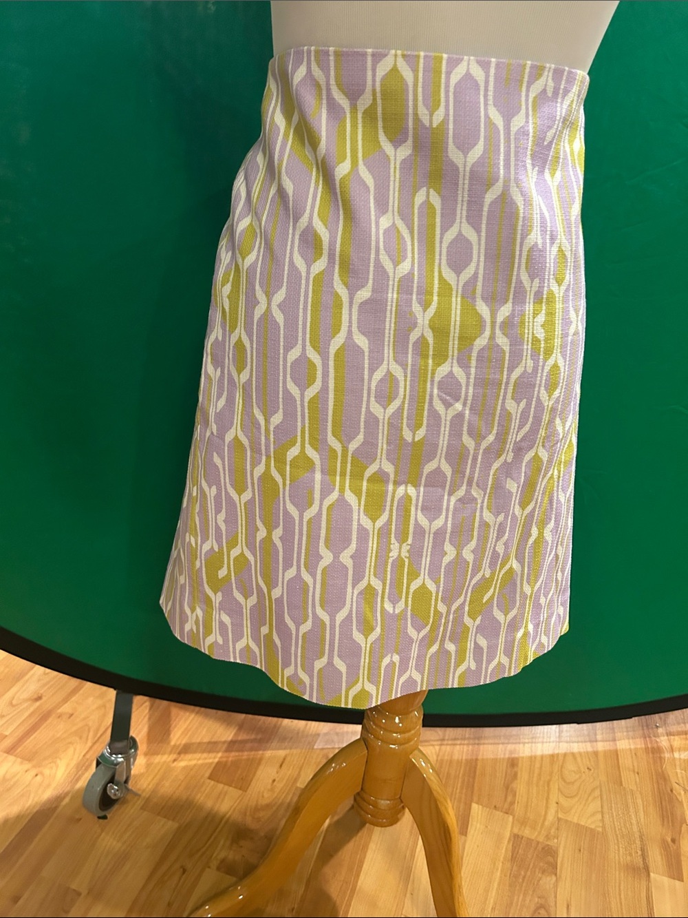 Etcetera Lilac and Chartreuse Geometric A-Line Skirt
